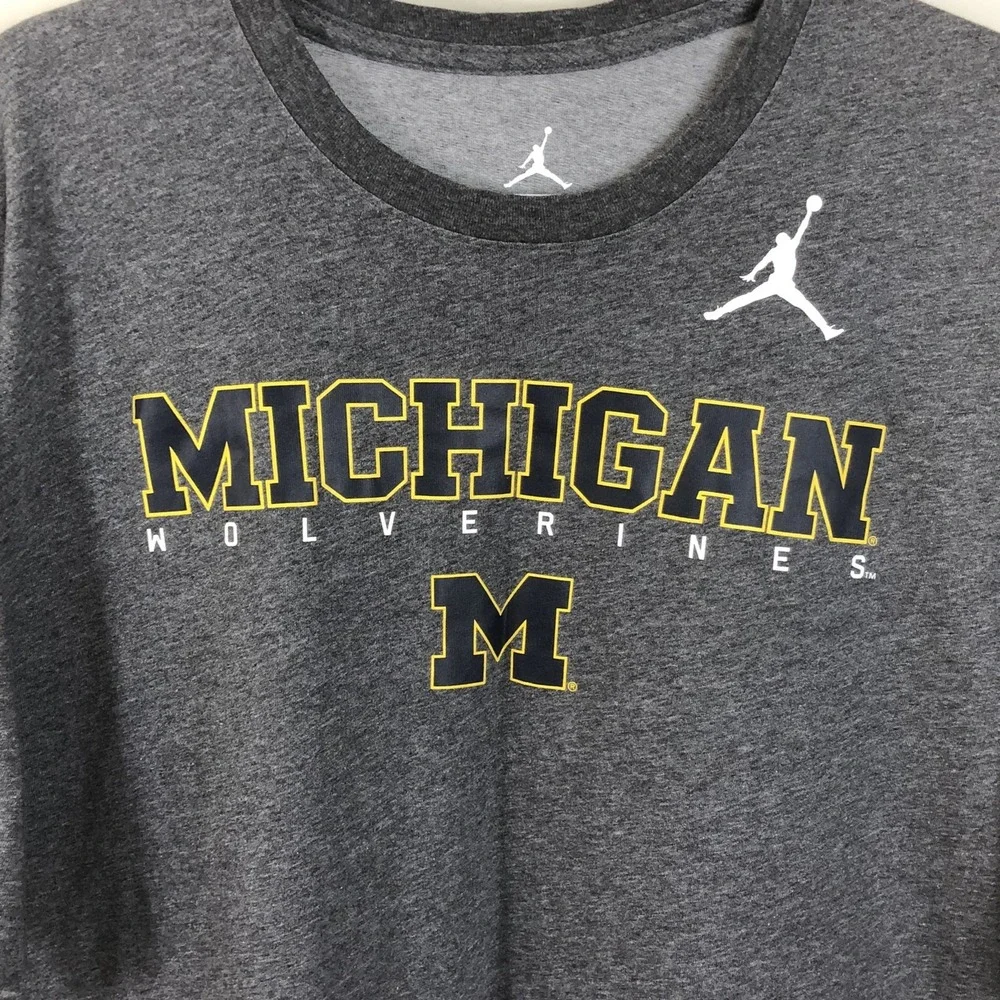 Michigan Wolverines Jordan Dri-Fit T-Shirt NCAA Basketball Men's Sz L Gray
